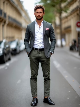Как носить серый пиджак с оливковыми брюками чинос