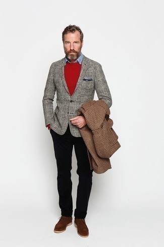 Какие длинные пальто носить с серым пиджаком