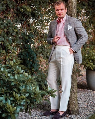 Как носить серый пиджак с белыми классическими брюками мужчине