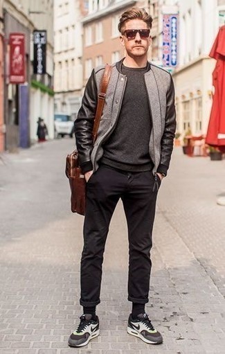 Как носить серый бомбер с черными брюками чинос
