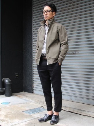 Как носить серый бомбер с черными брюками чинос