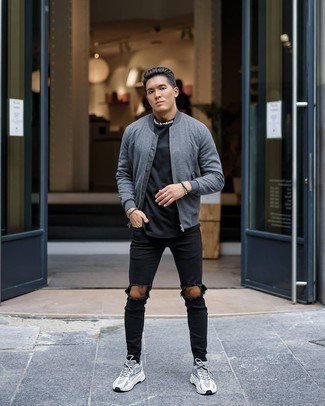 Как носить серый бомбер с серыми кроссовками мужчине