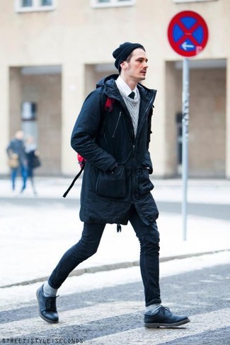 Какие оксфорды носить с серым вязаным свитером