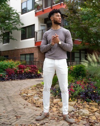 С чем носить серые лоферы с кисточками из плотной ткани