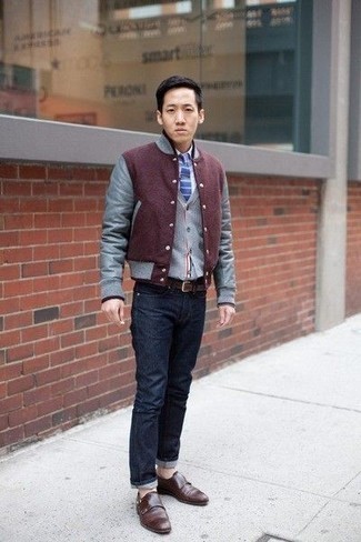 Какие монки с двумя ремешками носить с серым кардиганом