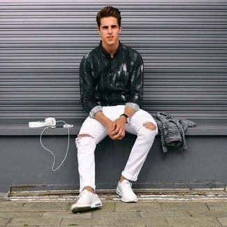 Какие джинсы носить с серым кардиганом мужчине