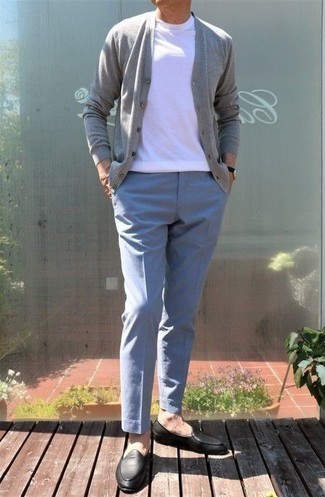 Какие лоферы носить с серым кардиганом мужчине