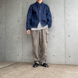 Какие джинсовые куртки носить с серыми брюками карго