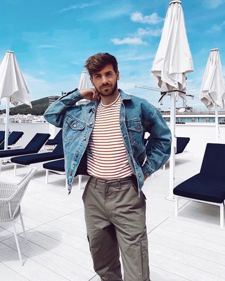 Какие джинсовые куртки носить с серыми брюками карго