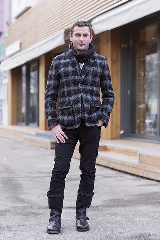 С чем носить серый шерстяной пиджак в клетку мужчине
