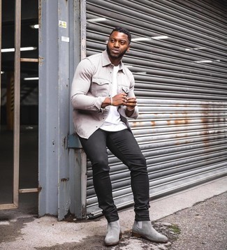 С чем носить серые ботинки челси мужчине