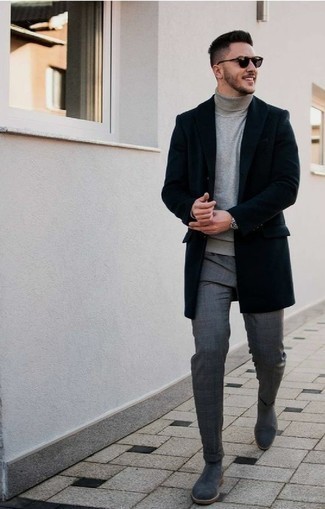 Какие длинные пальто носить с серыми ботинками челси