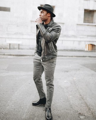 Какие ботинки челси носить с серыми брюками чинос