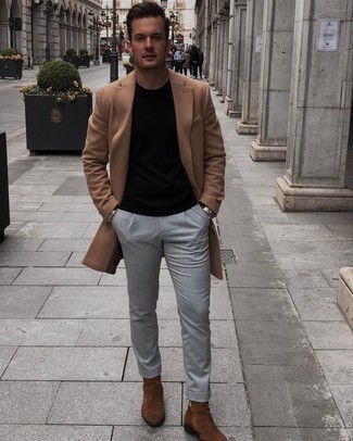 Какие ботинки челси носить с серыми брюками чинос