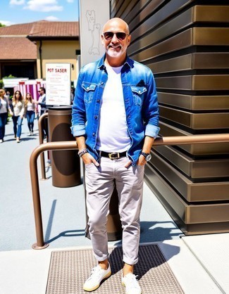 Какие джинсовые куртки носить с серыми брюками чинос