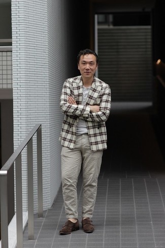 Какие монки с двумя ремешками носить с серыми брюками чинос