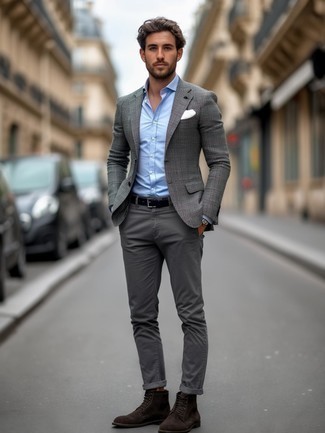Как носить серые брюки чинос с серым пиджаком