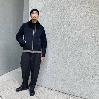 Какие короткие дубленки носить с серыми брюками чинос