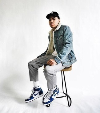 Какие короткие дубленки носить с серыми брюками чинос