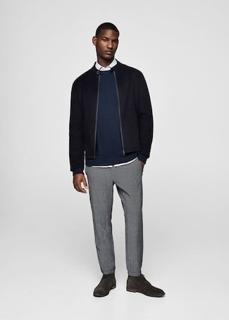 Какие свитшоты носить с серыми брюками чинос