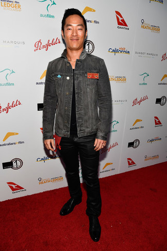 Какие туфли дерби носить с серой джинсовой курткой