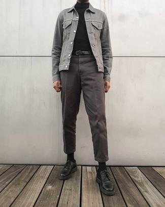 Какие туфли дерби носить с серой джинсовой курткой