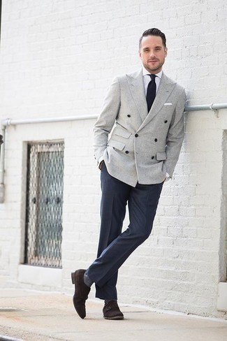 С чем носить серый двубортный пиджак мужчине
