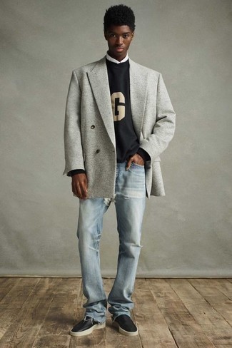 С чем носить серый двубортный пиджак мужчине