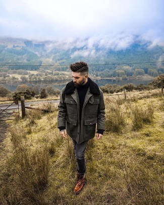 Какие джинсы носить с серой полевой курткой