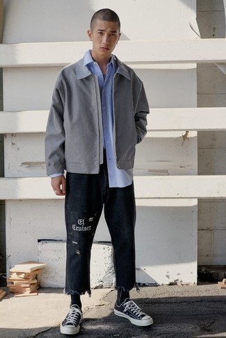 С чем носить серую куртку харрингтон