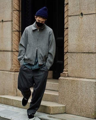 С чем носить серую куртку харрингтон