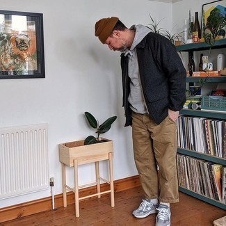 Как носить серый худи с черной шерстяной курткой харрингтон