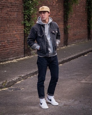 Как носить серый худи с серой джинсовой курткой мужчине