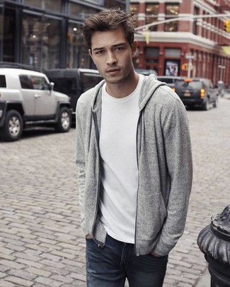 Как носить серый худи с серыми джинсами мужчине