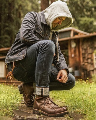 Как носить серый худи с серыми джинсами мужчине