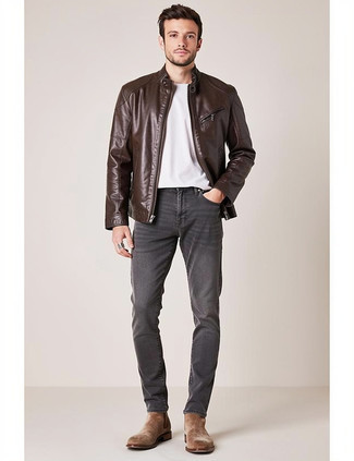 Какие бомберы носить с серыми джинсами мужчине