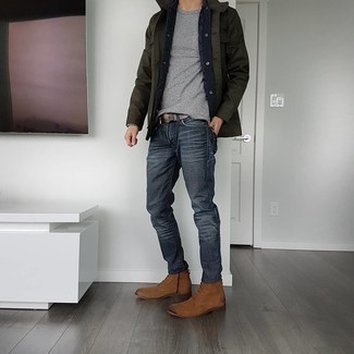 Какие повседневные ботинки носить с серыми джинсами мужчине