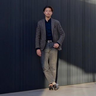 Какие лоферы носить с серыми джинсами мужчине