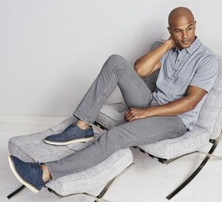 Какие футболки-поло носить с серыми джинсами мужчине