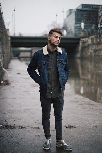 Какие короткие дубленки носить с серыми джинсами мужчине