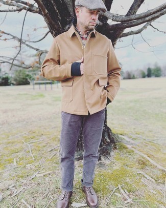 Какие куртки-рубашки носить с серыми джинсами мужчине