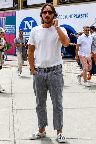 Какие слипоны носить с серыми джинсами мужчине