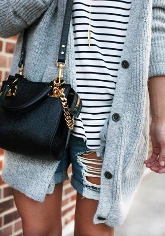 С чем носить серый вязаный кардиган женщине