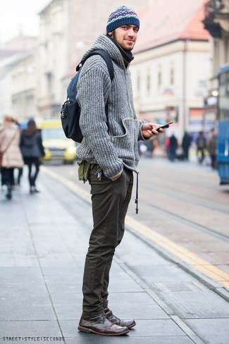 С чем носить серый вязаный худи мужчине