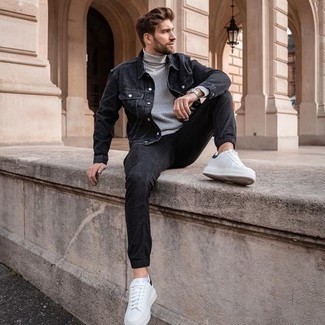 С чем носить серую вязаную водолазку мужчине