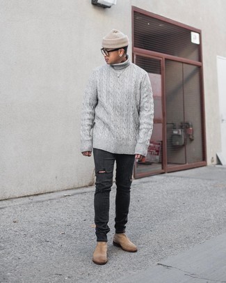 С чем носить серую вязаную водолазку мужчине