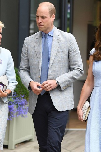 С чем носить серый льняной пиджак мужчине