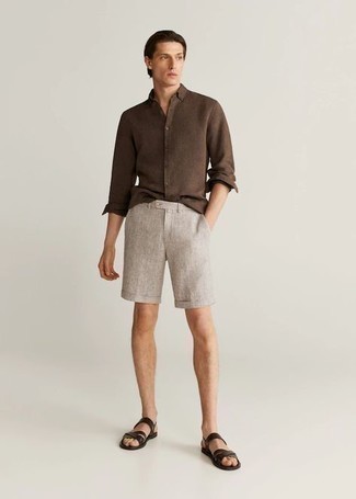 С чем носить серые льняные шорты мужчине