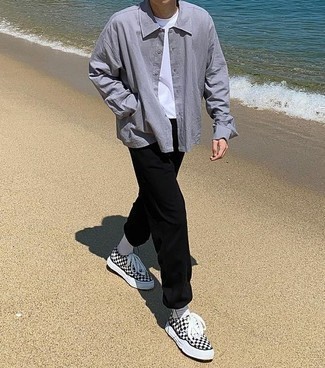 С чем носить серую рубашку с длинным рукавом мужчине