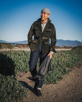 С чем носить серую рубашку с длинным рукавом мужчине